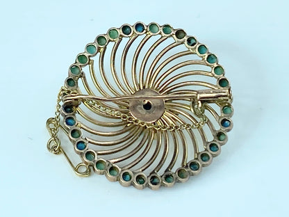 Antique 14K yellow gold Turquoise cabochon Swirl Brooch pin 1.5" 8.3g JR9604