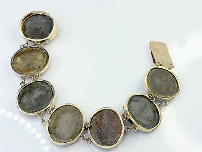 Victorian 14K Gold Lava Cameo Panel Bracelet c.1860 7"