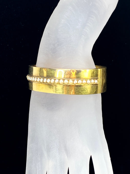 Victorian 19th century Half Pearl 14K gold high polish bangle