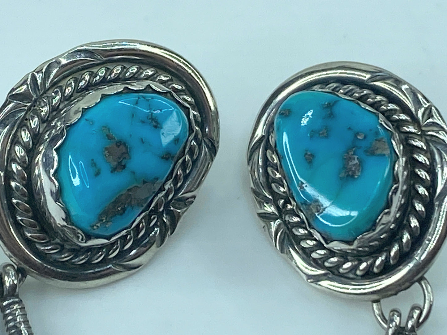 Native American Designer natural Turquoise Feather Sterling Earrings JR507