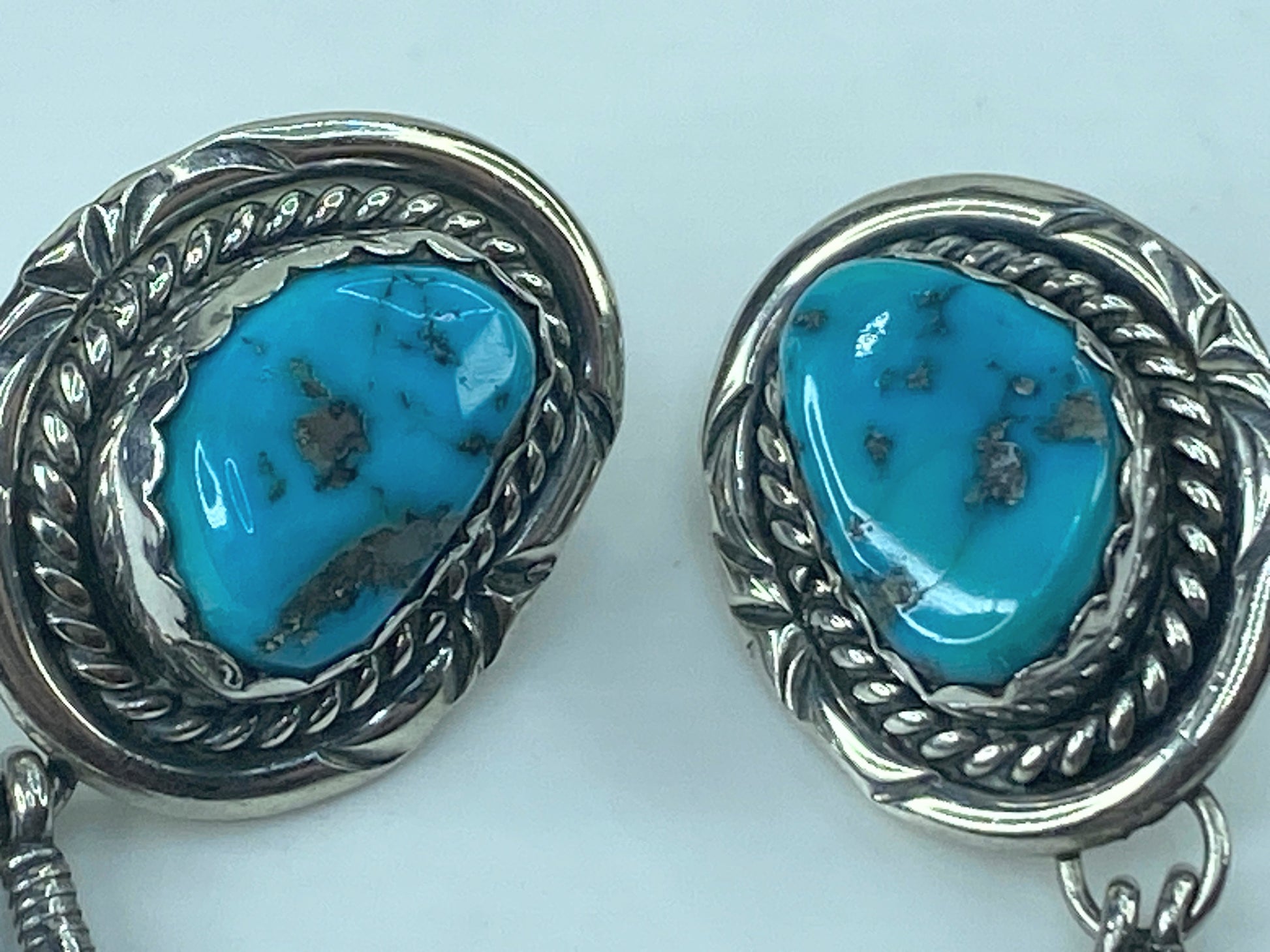 Native American Designer natural Turquoise Feather Sterling Earrings JR507
