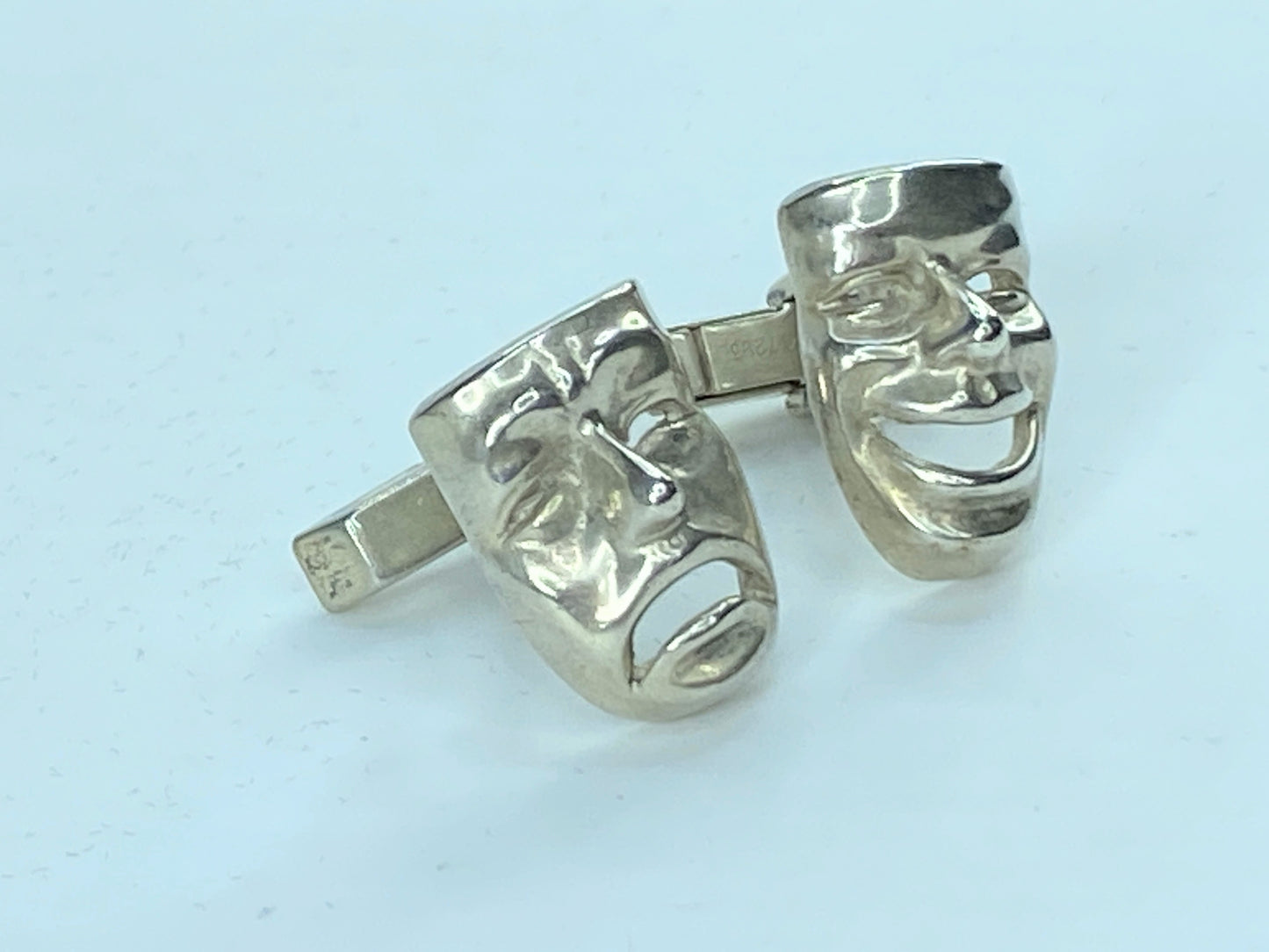 Mid Century Sterling Silver Figural Cufflinks Comedy Tragedy Masks 12.8g JR9605