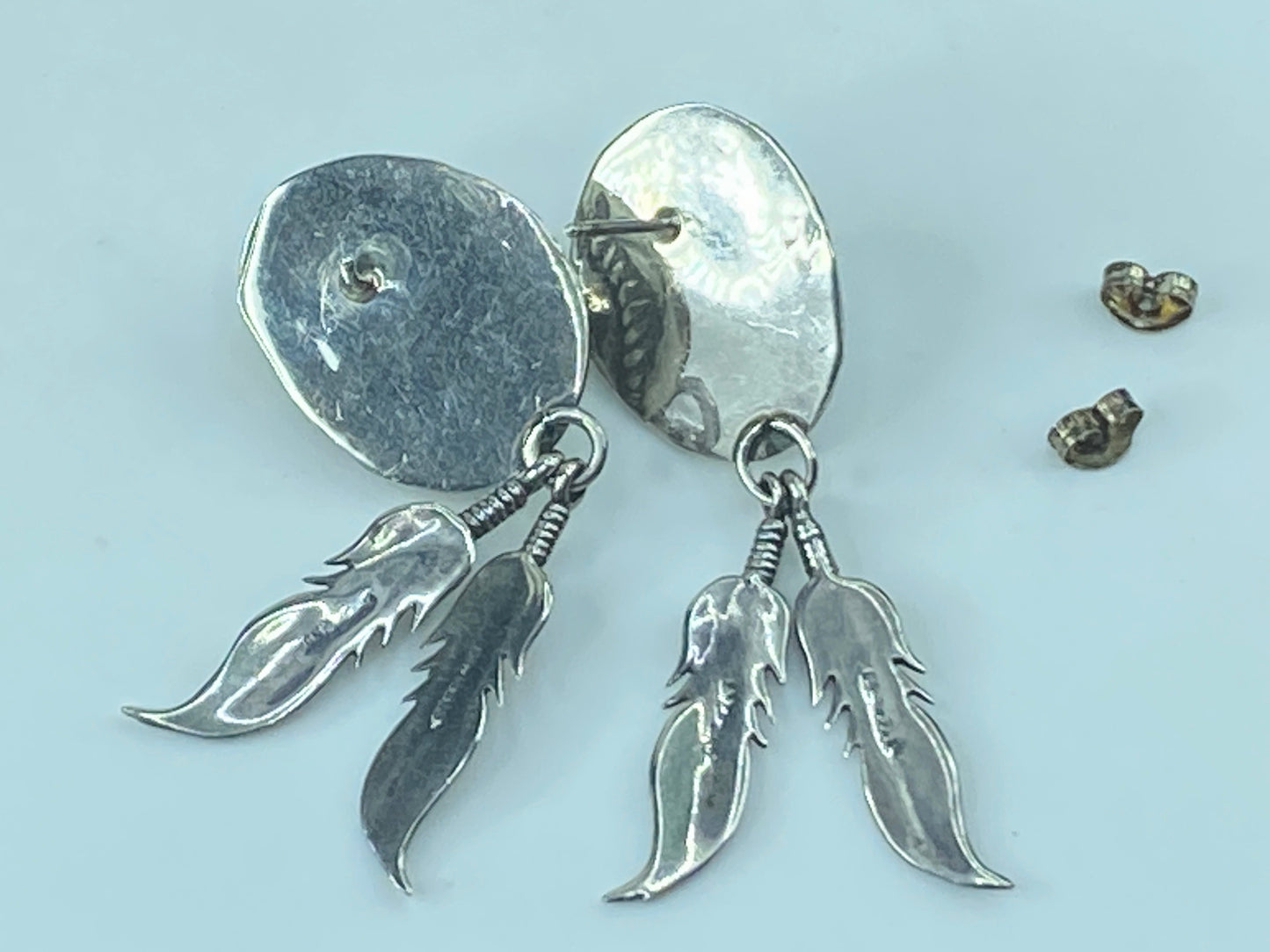 Native American Designer natural Turquoise Feather Sterling Earrings JR507