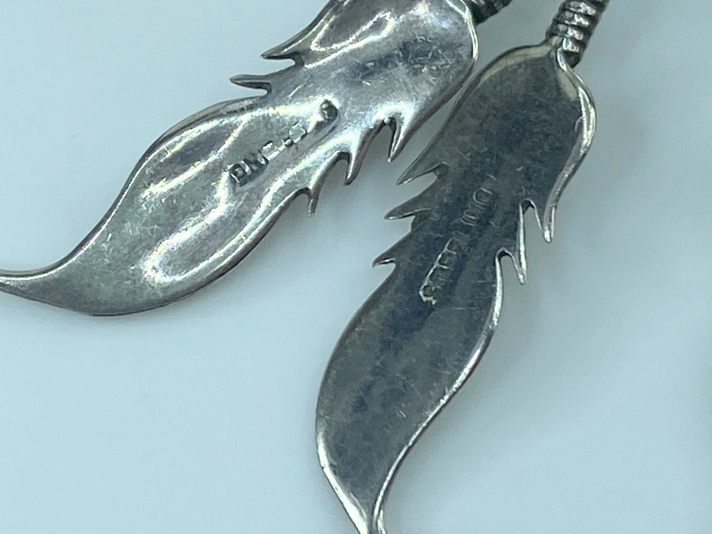 Native American Designer natural Turquoise Feather Sterling Earrings JR507