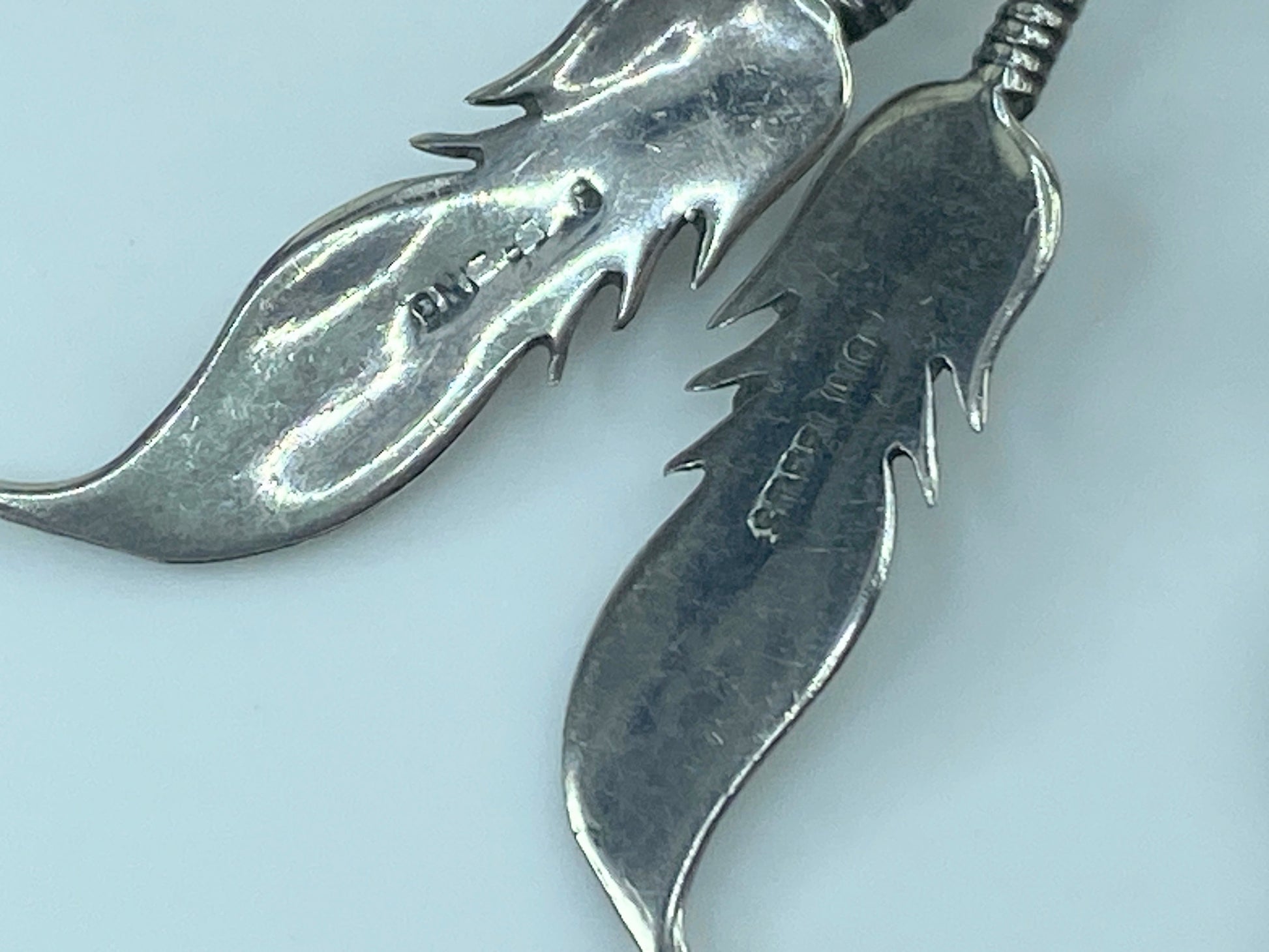 Native American Designer natural Turquoise Feather Sterling Earrings JR507