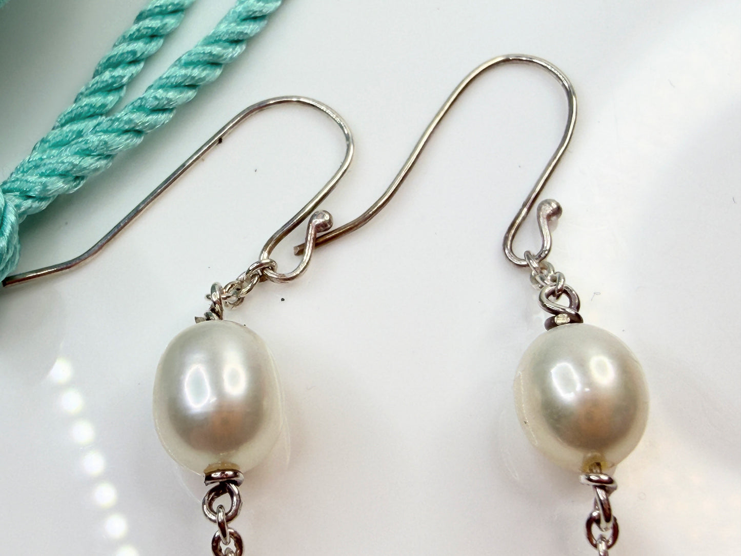 Vintage Tiffany & Co Elsa Peretti Open Heart Pearl Silver Drop Earrings