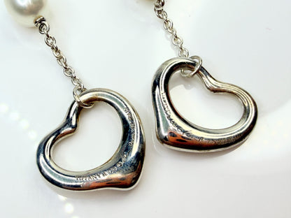 Vintage Tiffany & Co Elsa Peretti Open Heart Pearl Silver Drop Earrings