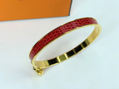 Vintage Hermes Epsom Kelly Lock Cadena Bracelet Rouge Casaque s8.25 GS628