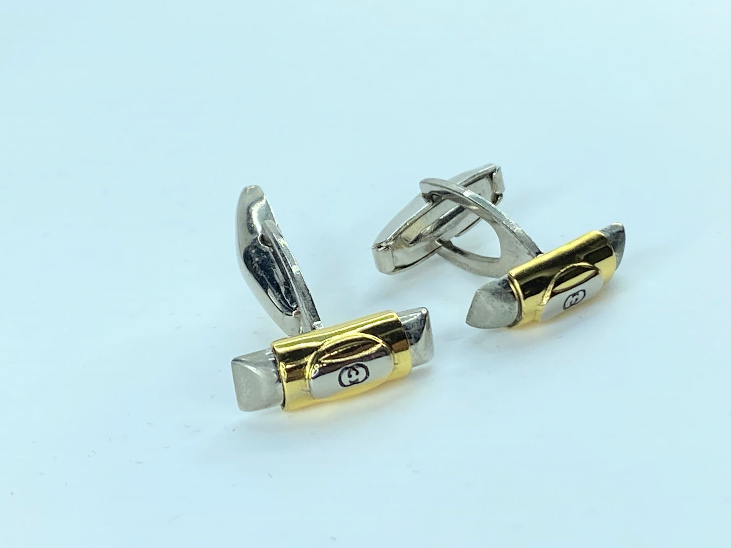 Italy Gucci Gold Silver Tone Metal GG Logo Cufflinks Authentic GS79