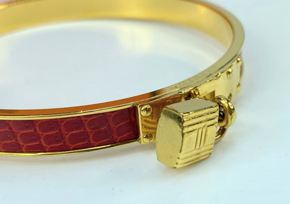 Vintage Hermes Epsom Kelly Lock Cadena Bracelet Rouge Casaque s8.25 GS628