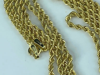 Italy Milor 14K gold 2.15mm diamond cut Rope link x-long necklace 36" 4.3g JR528