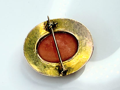 Antique 14K Gold Carved Coral Cameo Brooch C-Clasp 1.2"