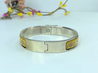 Estate Hermes Green Enamel Star Moon Thin Loquet Hinged Bangle w/box 6.25" GS631