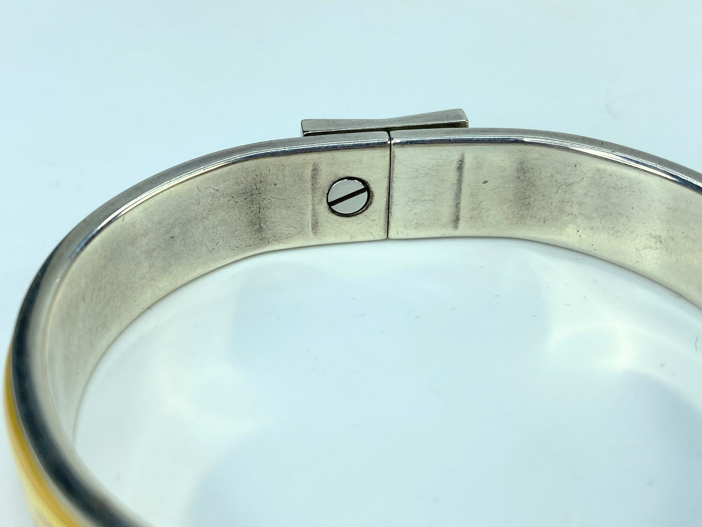 Estate Hermes Green Enamel Star Moon Thin Loquet Hinged Bangle w/box 6.25" GS631