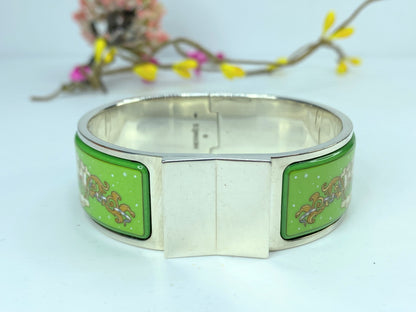 Estate Hermès Helios print clic clac bracelet 20mm enamel silver tone 6.5" GS632