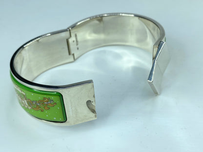 Estate Hermès Helios print clic clac bracelet 20mm enamel silver tone 6.5" GS632