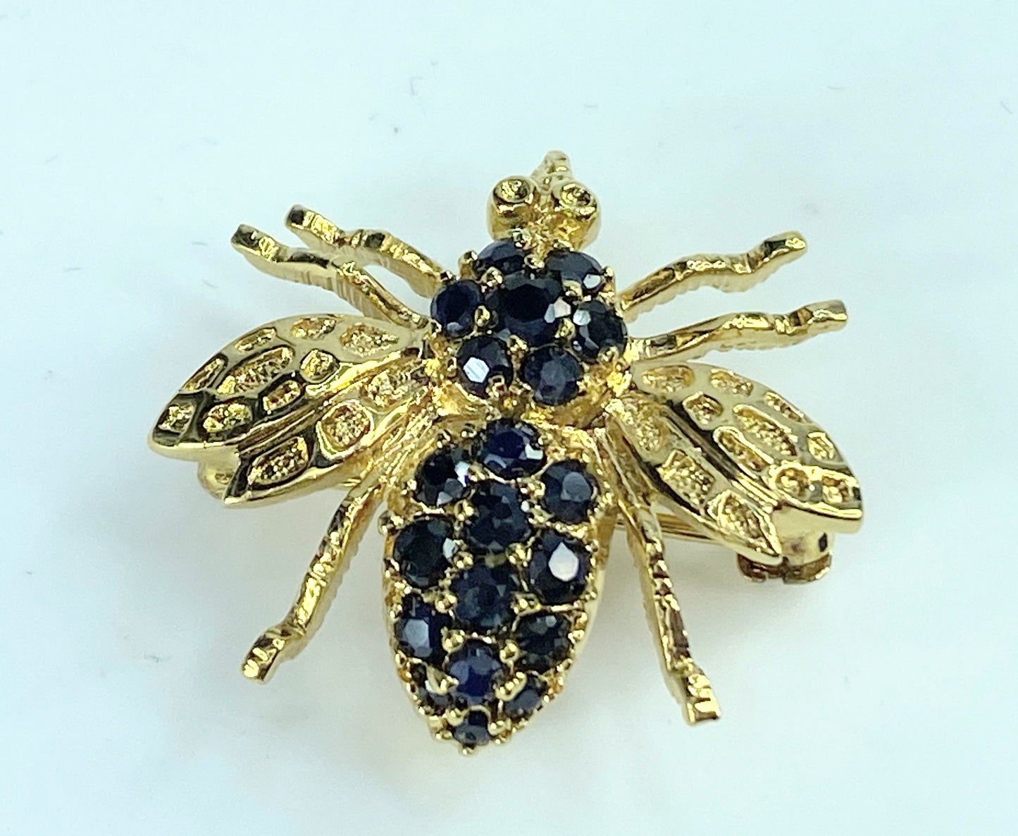 2.30 CT Round Cut Blue Sapphire Bee 14K Yellow Gold Finish 1.0" 4.4g JR9612