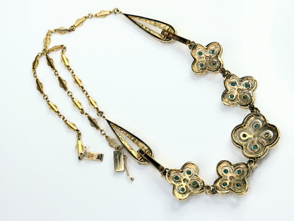 Antique 14K Turquoise Seed Pearl Quadfoil Festoon Necklace JR1473