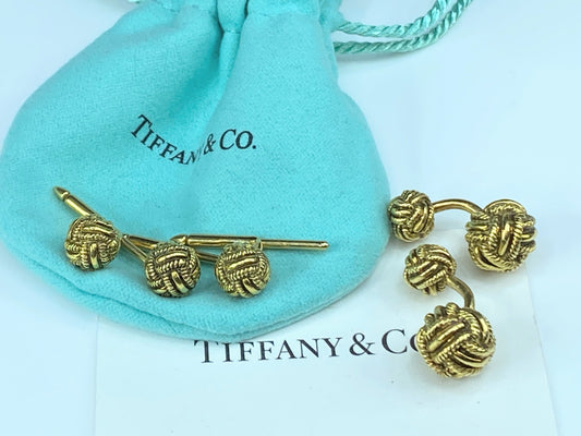 Tiffany & Co. 18K Gold Woven Knot Cufflinks and Studs Tuxedo Set 1996