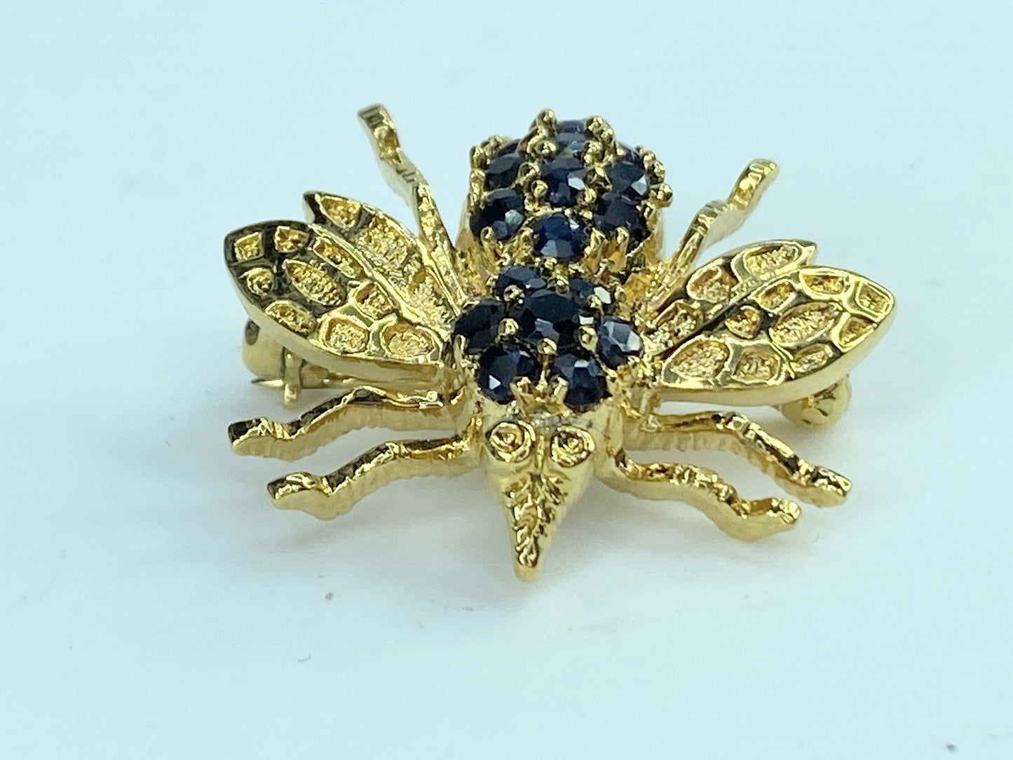 2.30 CT Round Cut Blue Sapphire Bee 14K Yellow Gold Finish 1.0" 4.4g JR9612