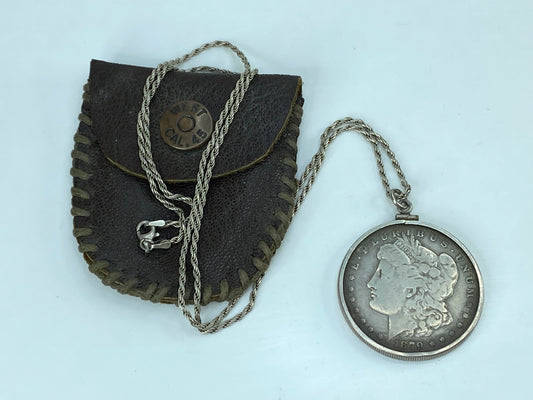 c1879 Morgan Silver pendant rope link necklace 24" x 1.5mm leather pouch JR934