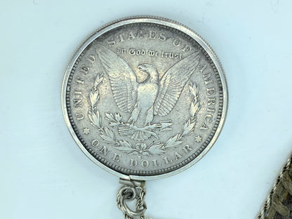 c1879 Morgan Silver pendant rope link necklace 24" x 1.5mm leather pouch JR934