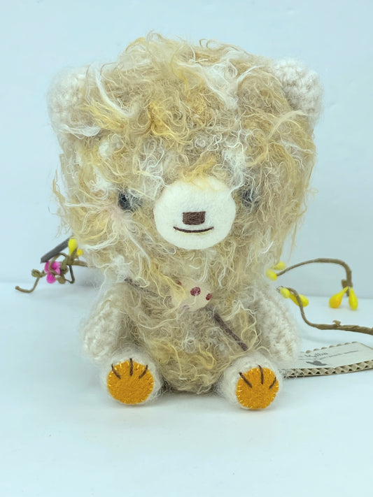 Japan handmade mohair Coffee creme bear "Peach Melba" New 5" A386