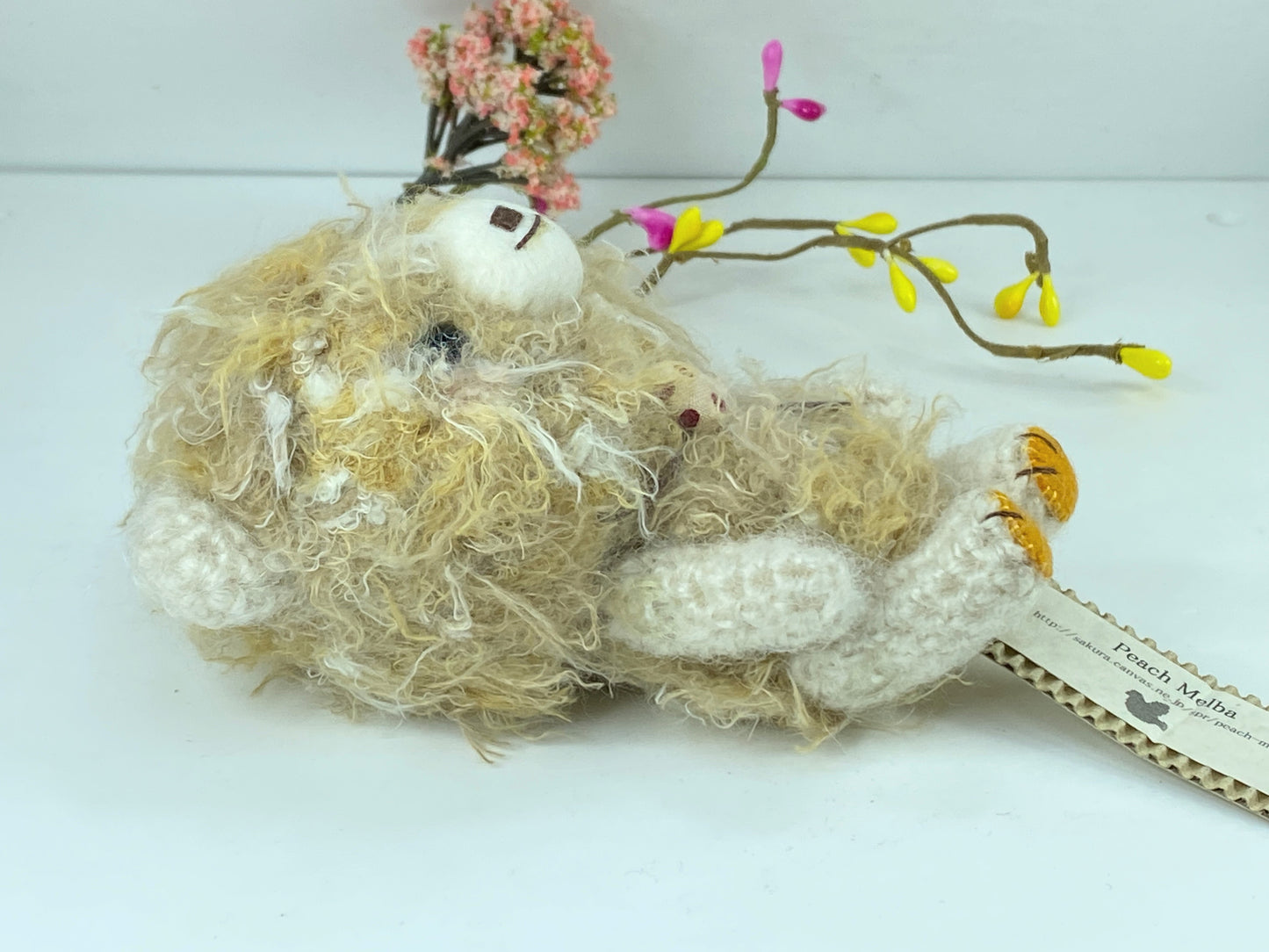 Japan handmade mohair Coffee creme bear "Peach Melba" New 5" A386