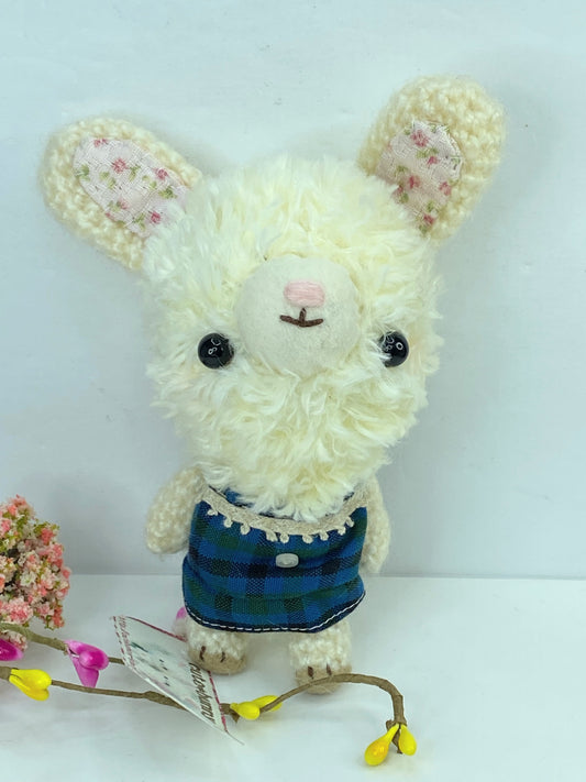 Japan handmade White hair Bunny plaid Romper doll 5.5" New A387