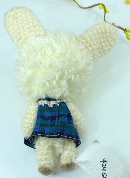 Japan handmade White hair Bunny plaid Romper doll 5.5" New A387