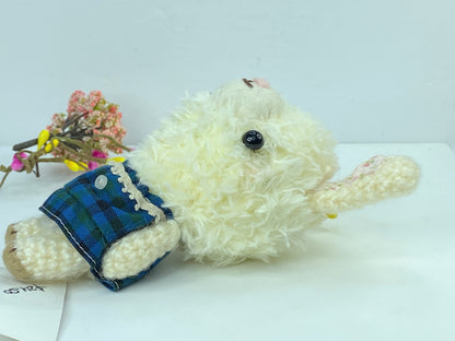 Japan handmade White hair Bunny plaid Romper doll 5.5" New A387