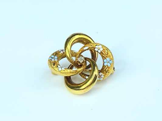 Antique 14K yellow gold 0.02ct Old Euro cut diamond Enamel Swirl pin