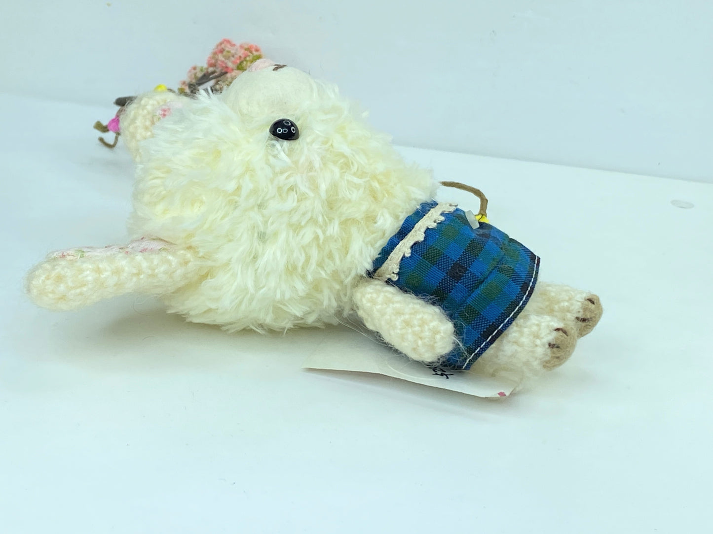 Japan handmade White hair Bunny plaid Romper doll 5.5" New A387