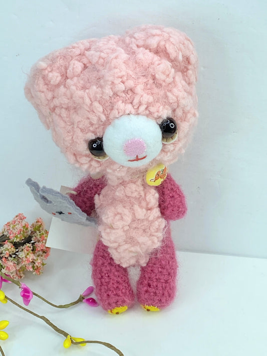 Japan Handmade Pink Wool Bear "Amou" Pink Romper with Puppet doll 6.5" A389