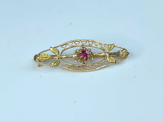 Antique 14K 0.04ct Ruby Open work design brooch