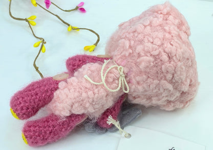 Japan Handmade Pink Wool Bear "Amou" Pink Romper with Puppet doll 6.5" A389