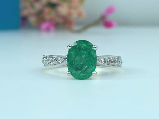 Appraised $7,200 14K 3.25ct natural Oval Emerald 0.25ct Diamond ring s6.5 JR430