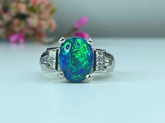 Appraised $18,995 Platinum 6.5ct Black Opal 0.6ct G/VS2 Diamond ring s7.25 JR431