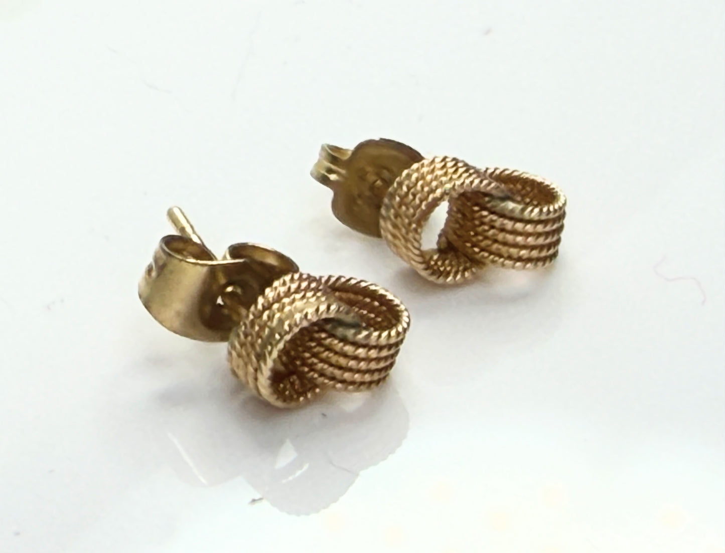 Vintage 14K Gold Knot Stud Earrings Textured Love Knot Design JR1478