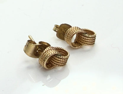 Vintage 14K Gold Knot Stud Earrings Textured Love Knot Design JR1478