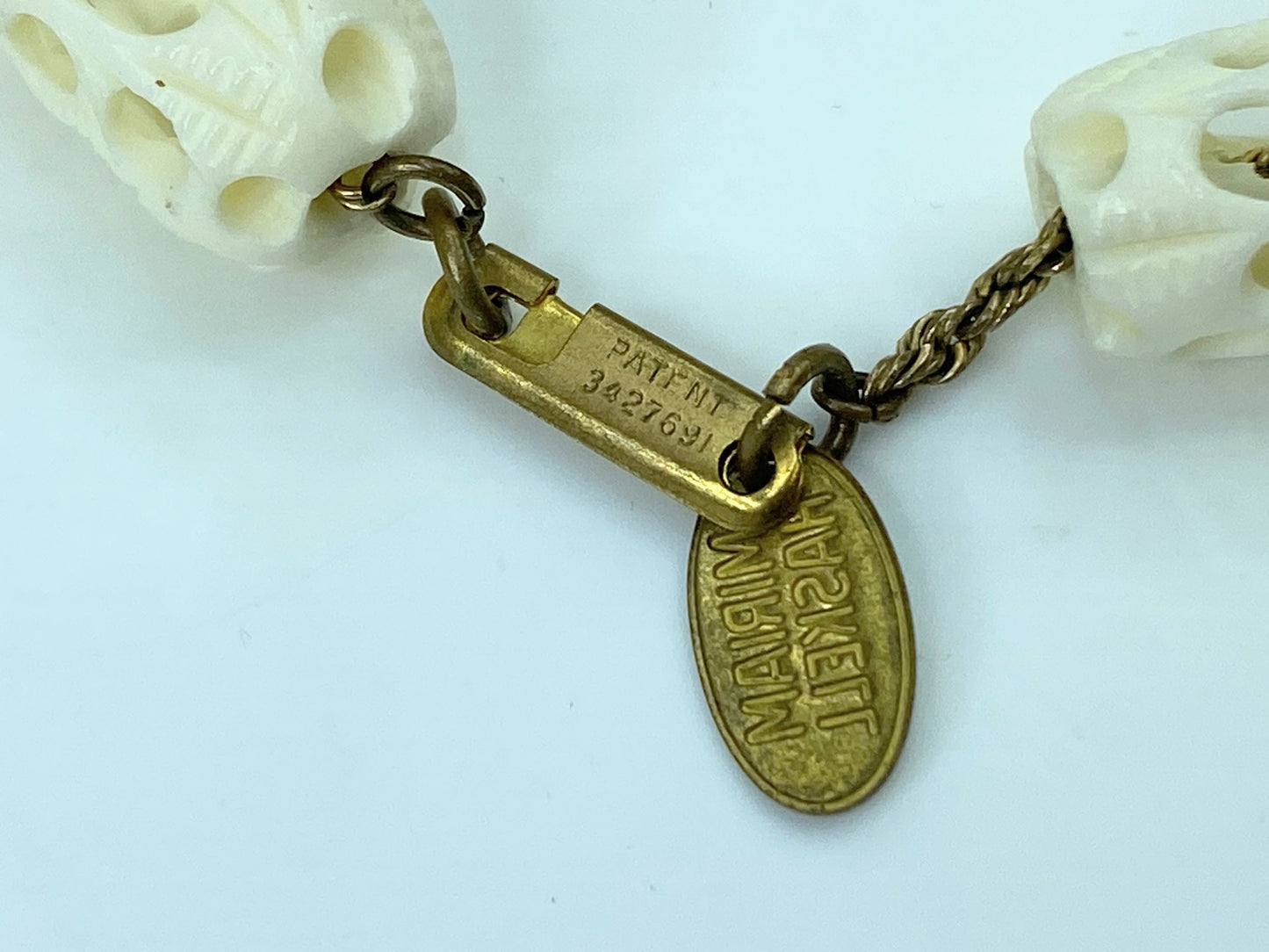 Miriam Haskell white bakelite? carved moveable inside necklace Pat 3427961 GS635