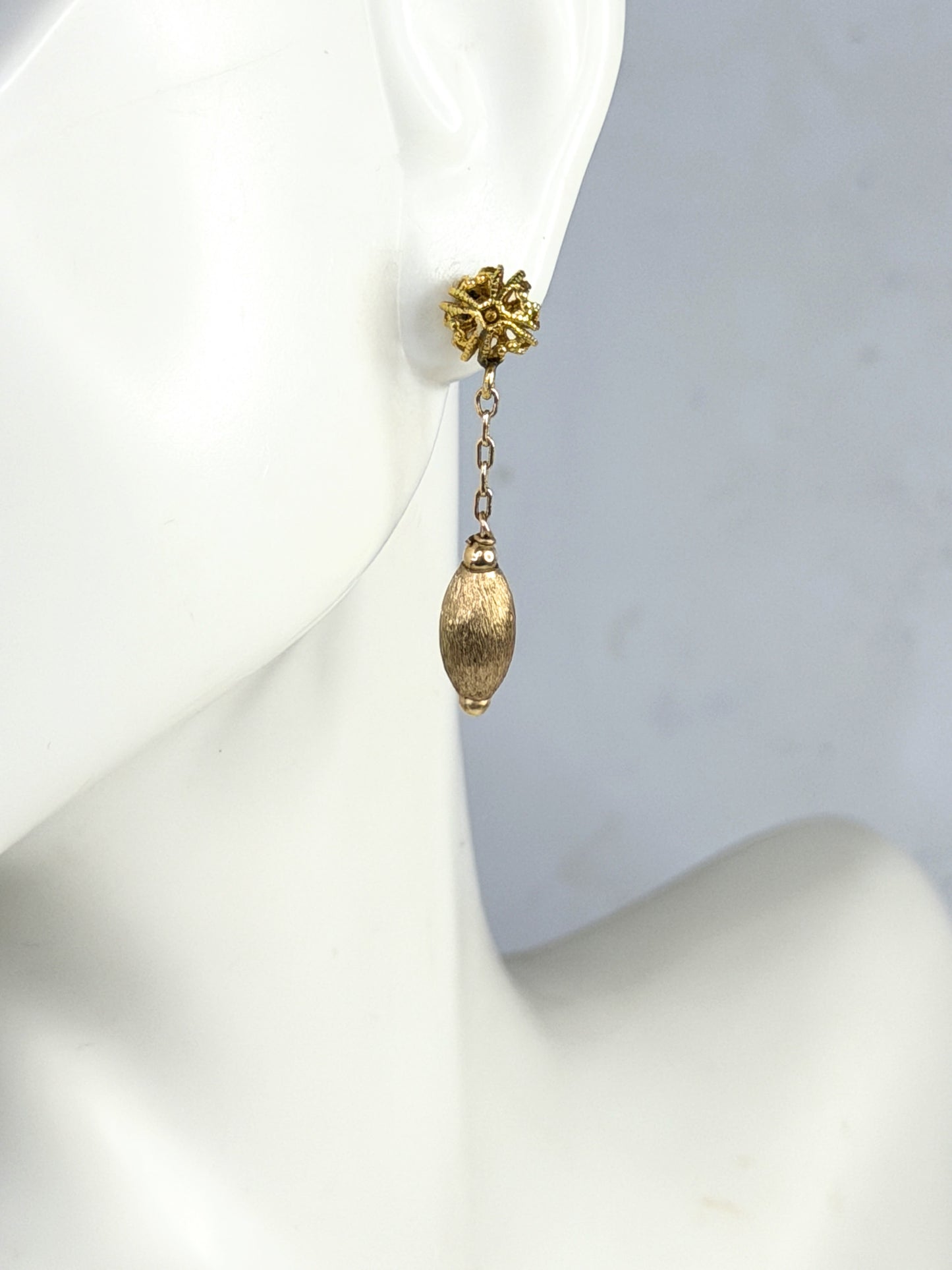 Vintage 14K Gold Filigree Bead Dangle Earrings 1 3/4" JR1479