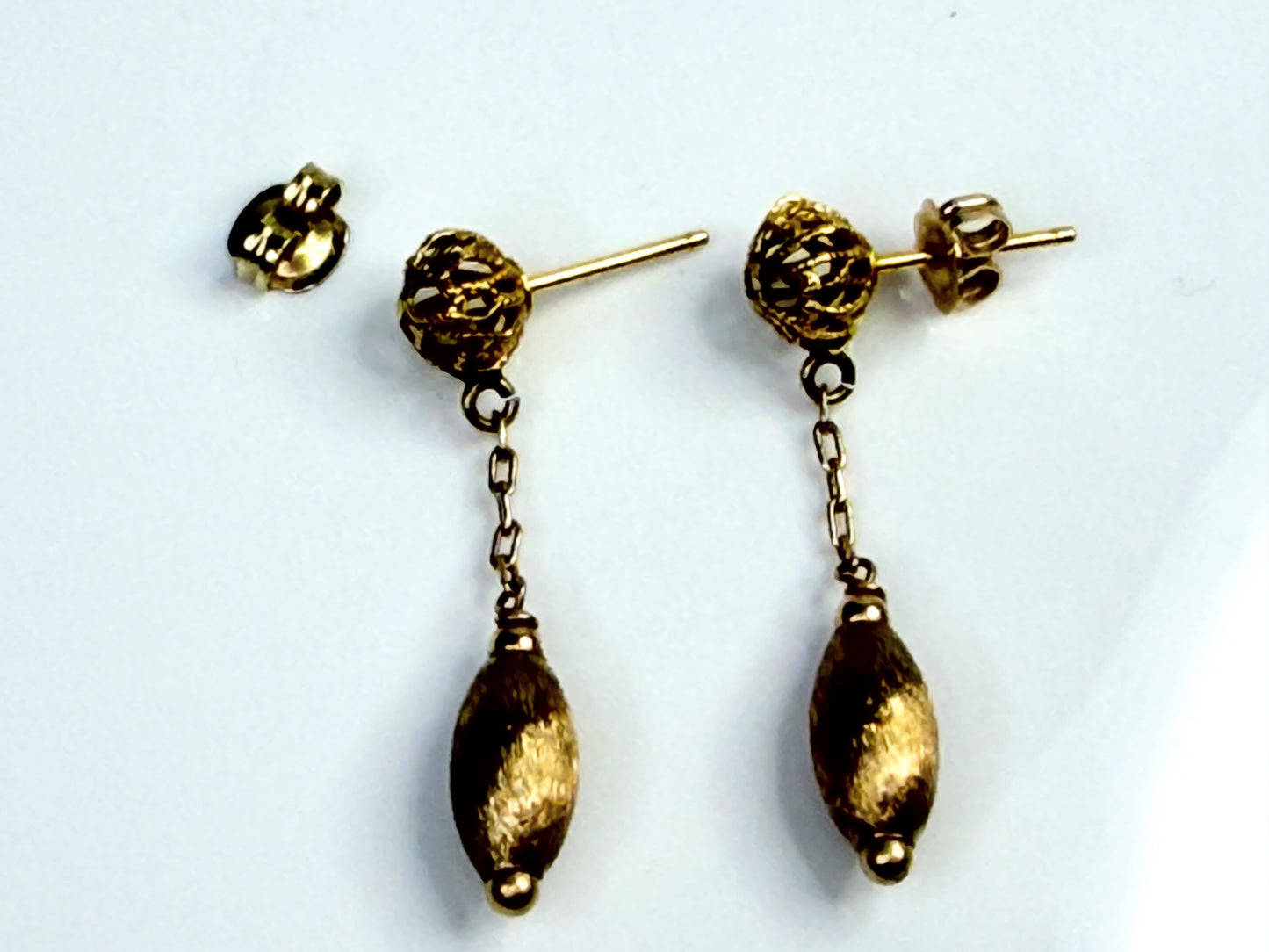 Vintage 14K Gold Filigree Bead Dangle Earrings 1 3/4" JR1479