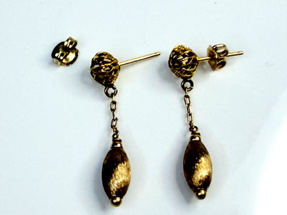 Vintage 14K Gold Filigree Bead Dangle Earrings 1 3/4" JR1479