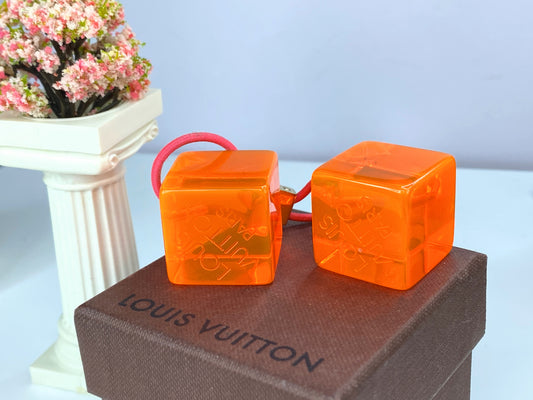 Authentic Louis Vuitton Neon Orange Cube Hair tied hair accessories