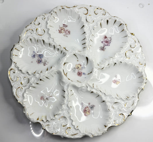 Antique German Excelsior Porcelain Oyster Plate Floral Gold 8.25" A849