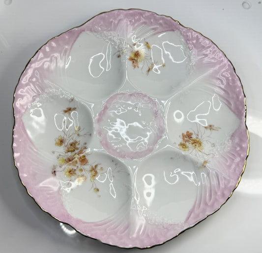 Antique Weimar Germany Porcelain Oyster Plate Pink Floral Gold Rim A850