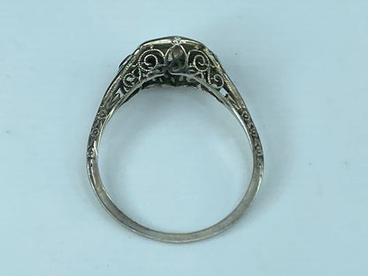 Art Deco 18K 0.45ct G/VS1 Old Euro Diamond and Sapphire Filigree Ring s8.5 JR433