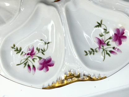 Antique Limoges France Porcelain Oyster Plate Pink Floral Gilt 9.25" A852