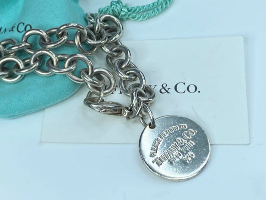 Tiffany & Co “Please Return To Tiffany & Co ” Sterling Round Charm Bracelet